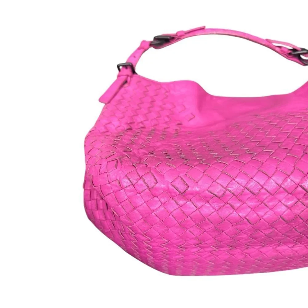 Bottega Veneta Barbie Pink Intreciatto Woven Parachute Leather Shoulder Hobo Bag